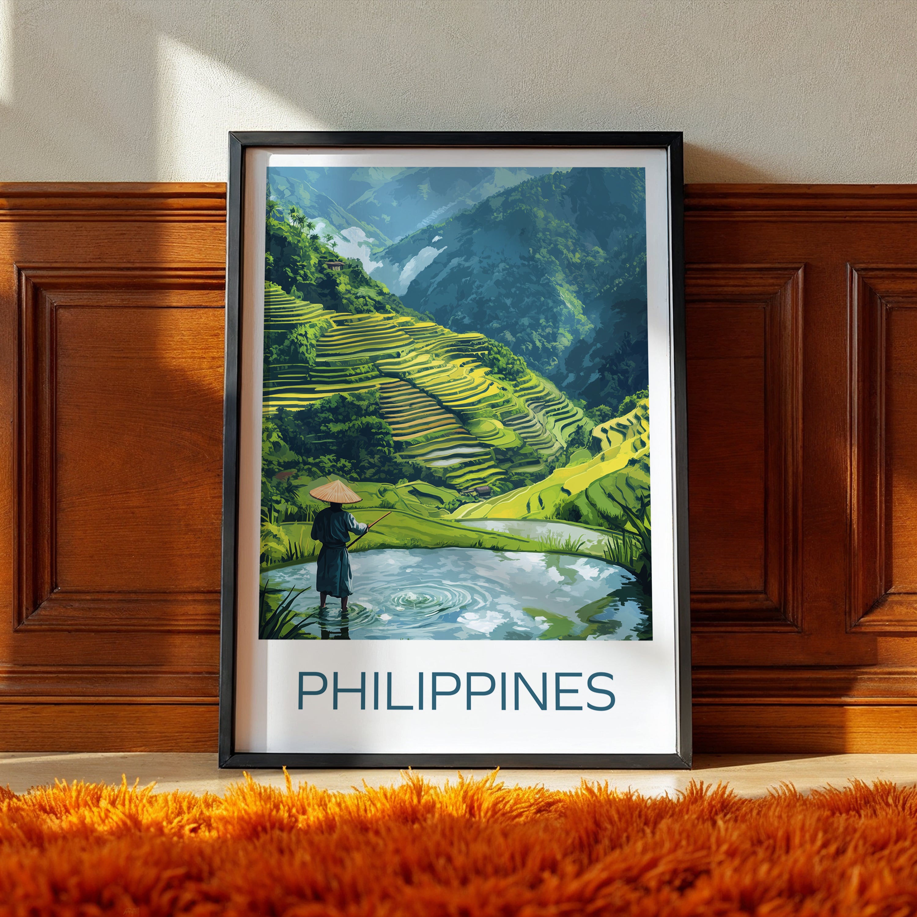 Philippines Travel Poster: Banaue Rice Terraces Illustration Art
