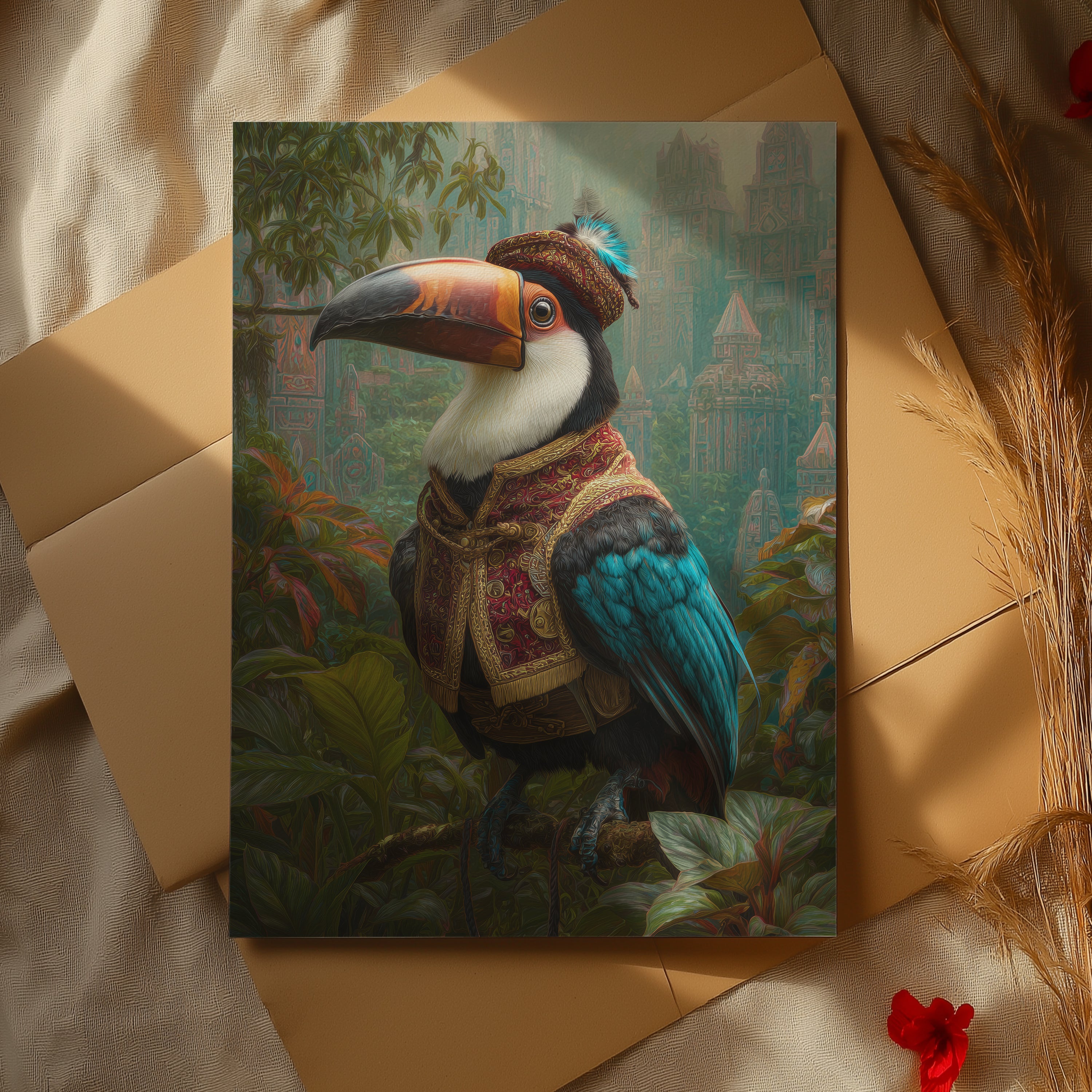 Toucan Explorer Print: Amazon Jungle Animal Portrait, Tropical Wall Art