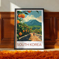 South Korea Travel Poster: Jeju Tangerine Farm Illustration Art