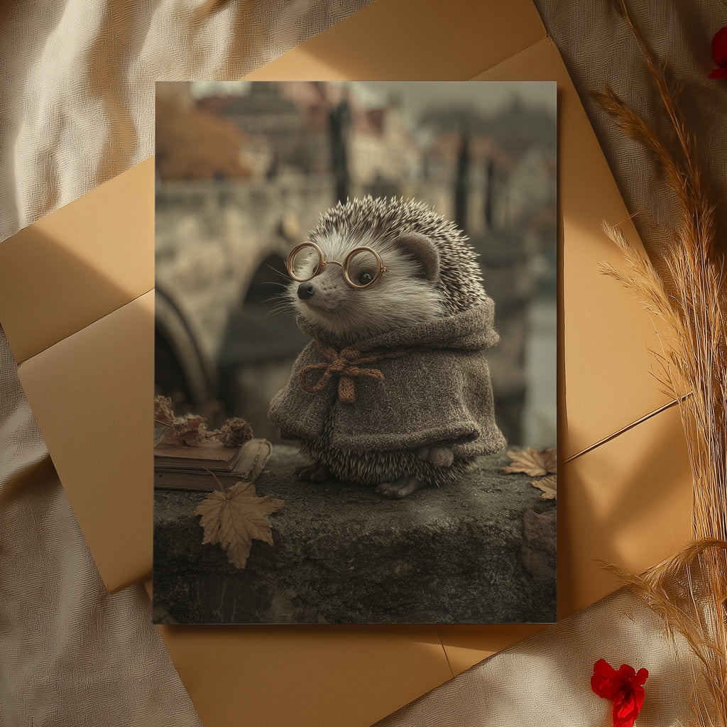 Hedgehog Philosopher Poster – Autumn Animal Print, Bookish Woodland Wall Art
