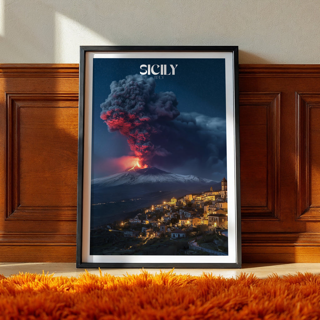 Mount Etna Poster – Sicily Travel Print, Italian Landscape Wall Art, Volcano Decor