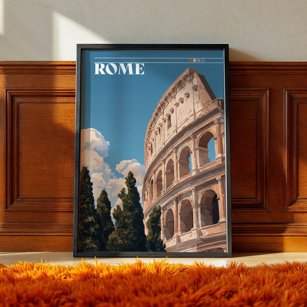 Rome Italy Travel Poster – Colosseum Wall Art, Ancient Landmark Print, Historic City Travel Photography Decor