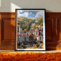 Colorado travel poster featuring Vail ski town, autumn colors, and mountain scenery
