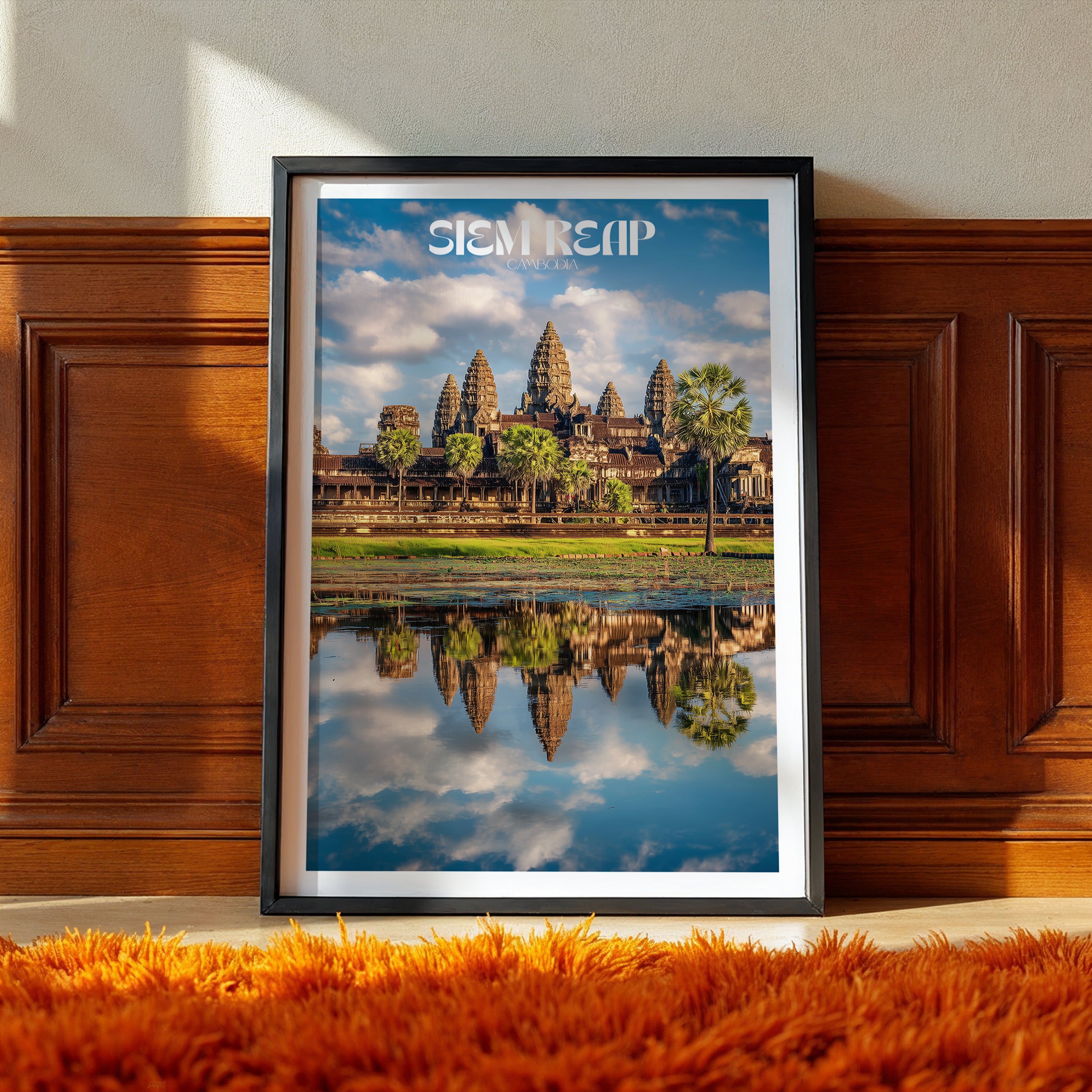 Cambodia Travel Poster – Angkor Wat Temple Wall Art Print, Siem Reap Landmark Decor