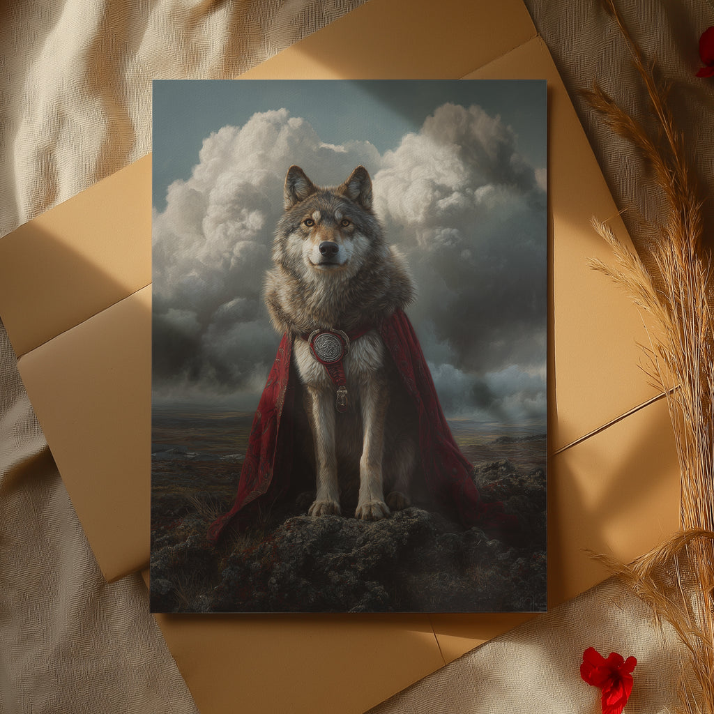 Wolf Chieftain Poster – Viking Fantasy Animal Art, Nordic Wild Wolf Wall Print