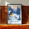 Lapland Travel Poster: Nordic Winter Cabin Illustration Art