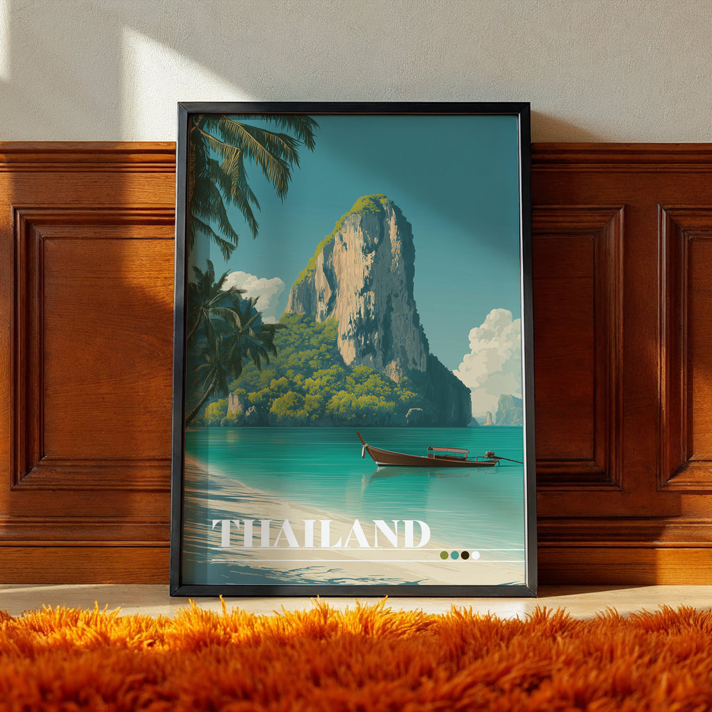 Krabi Thailand Travel Print: Tropical Beach, Longtail Boat, Southeast Asia
