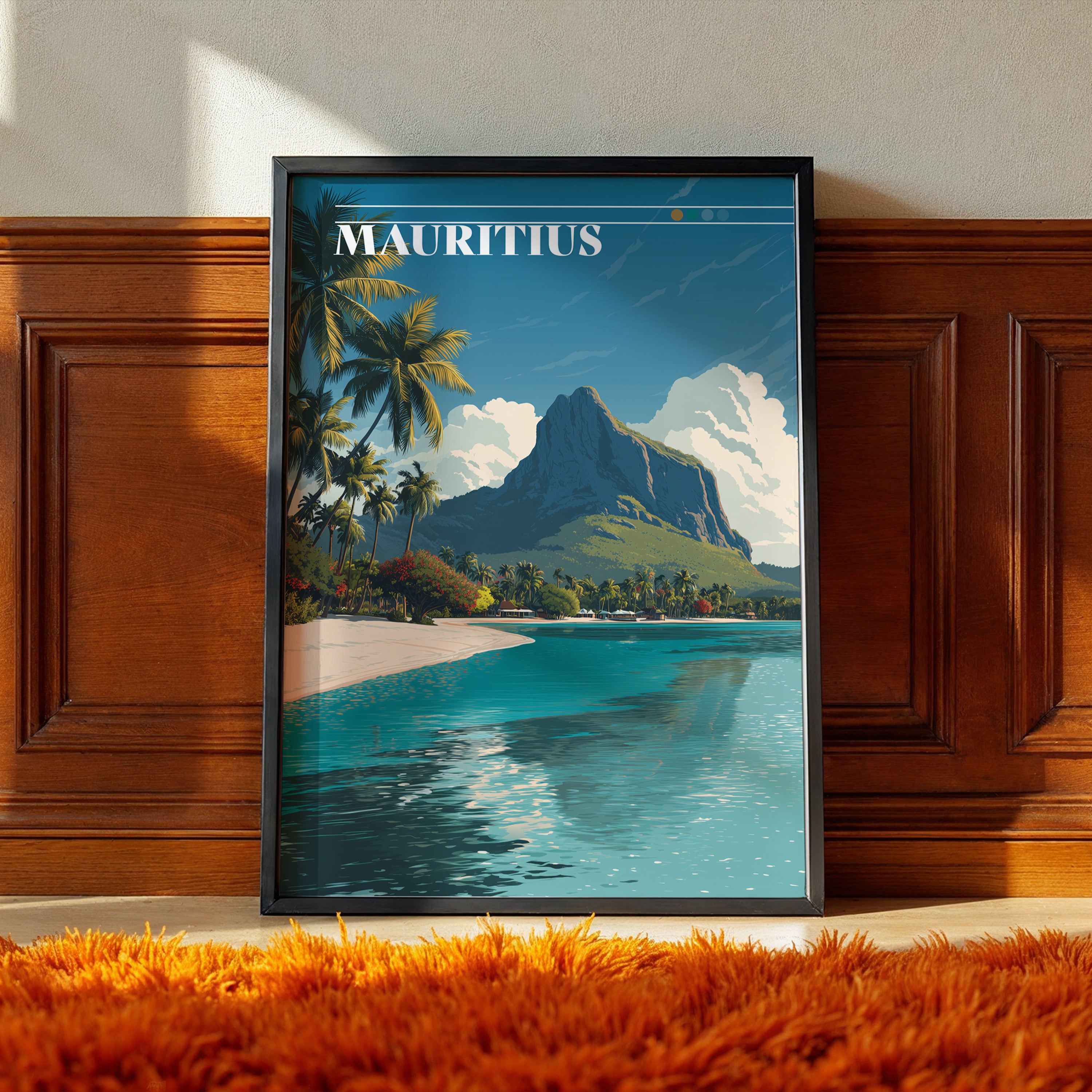 Mauritius Travel Poster: Le Morne Brabant Tropical Island Art