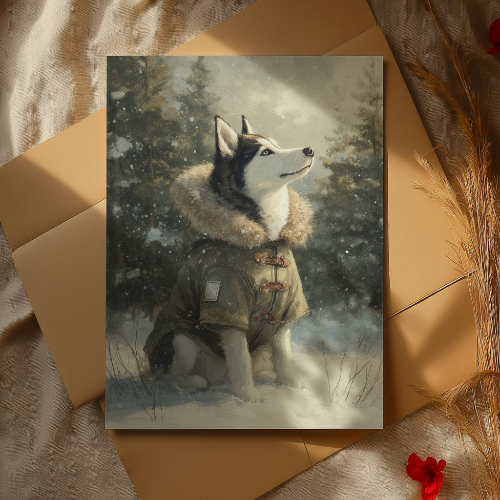 Husky Winter Art Print – Nordic Snow Dog, Laponia Forest