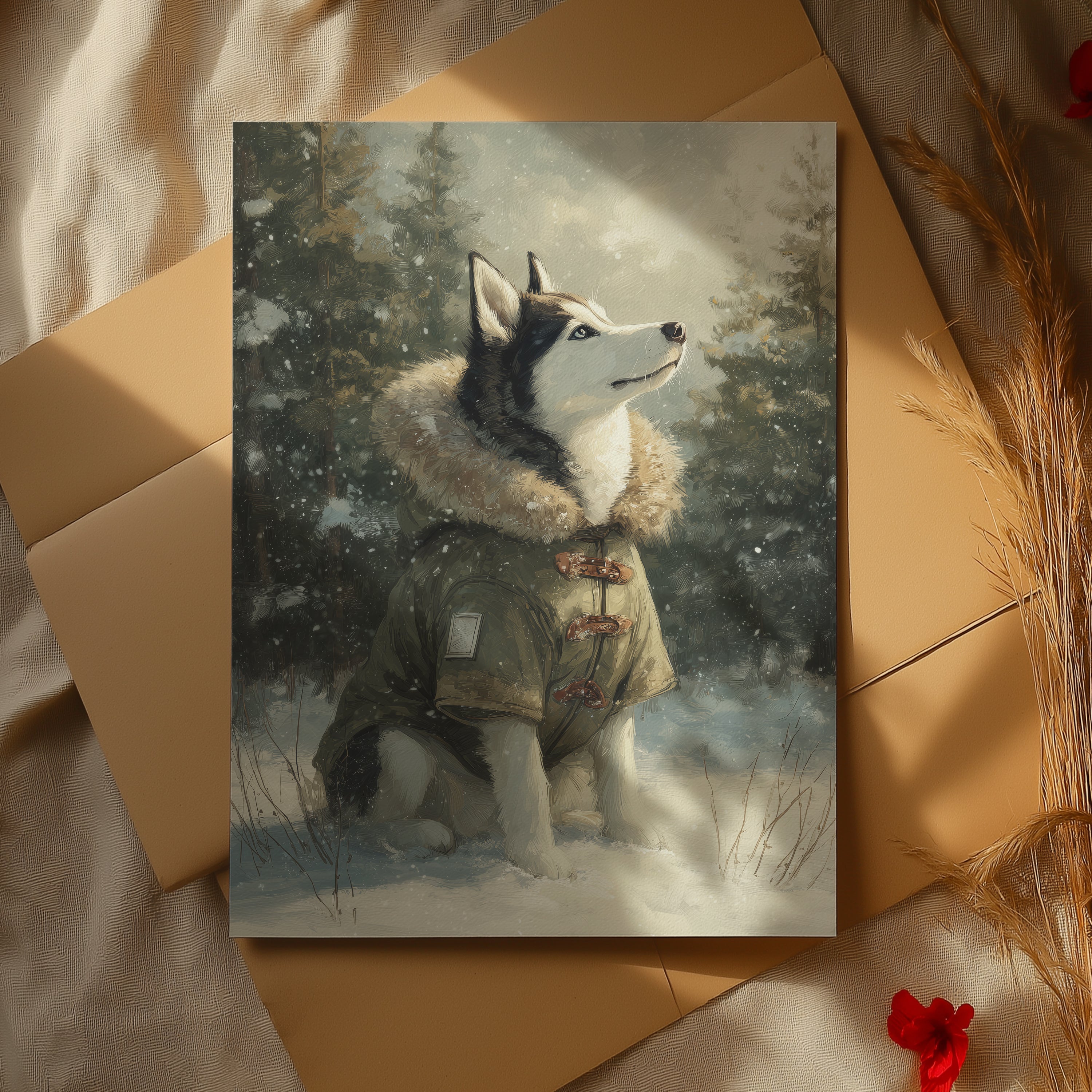 Husky Winter Art Print – Nordic Snow Dog, Laponia Forest