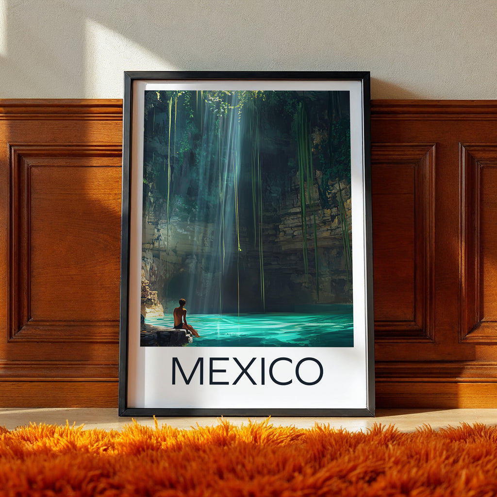 Mexico Travel Poster: Yucatan Cenote Illustration Art