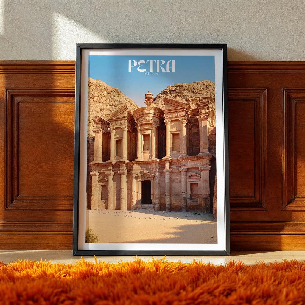 Jordan Travel Poster – Petra Ancient City Print, Archaeological Landmark Wall Art