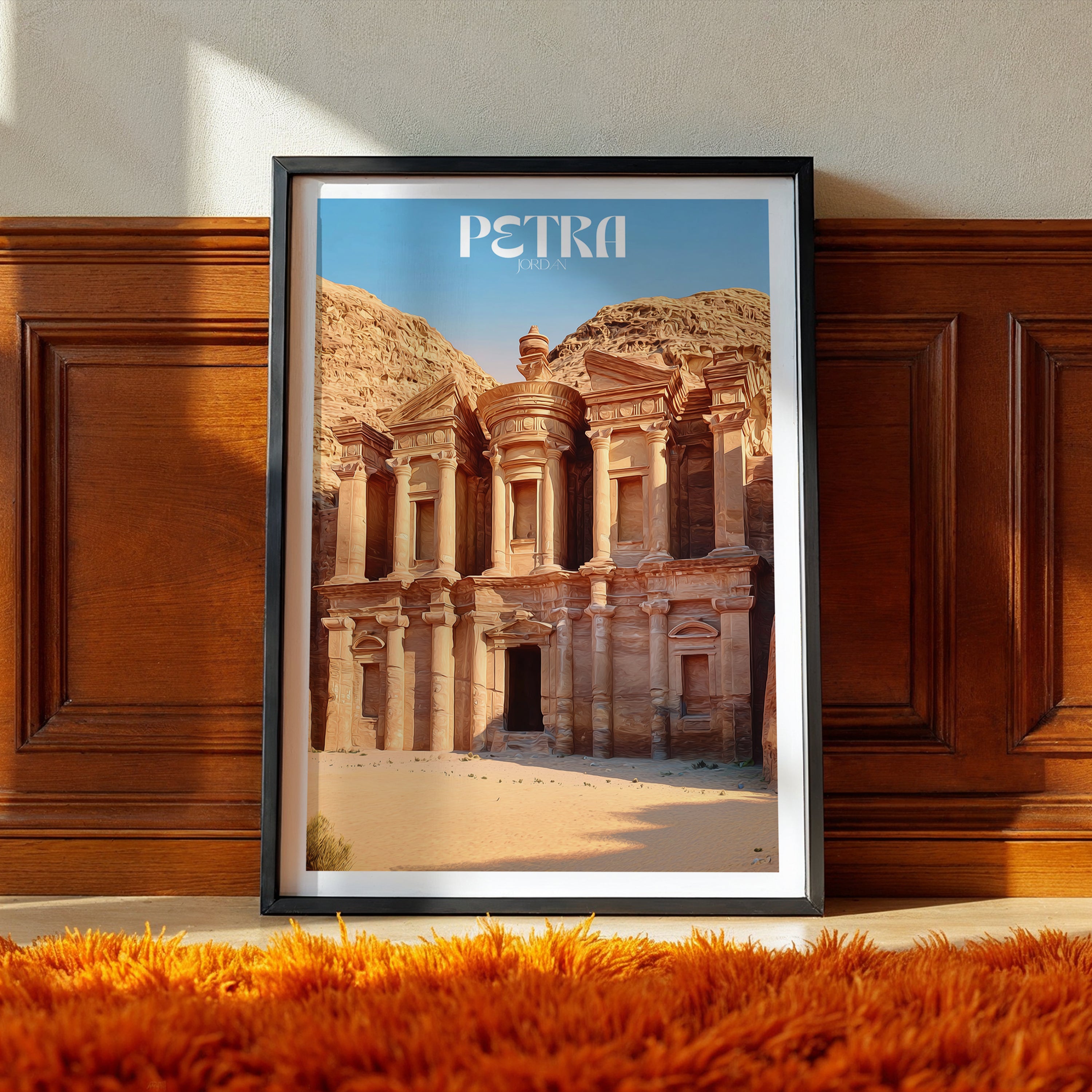 Jordan Travel Poster – Petra Ancient City Print, Archaeological Landmark Wall Art