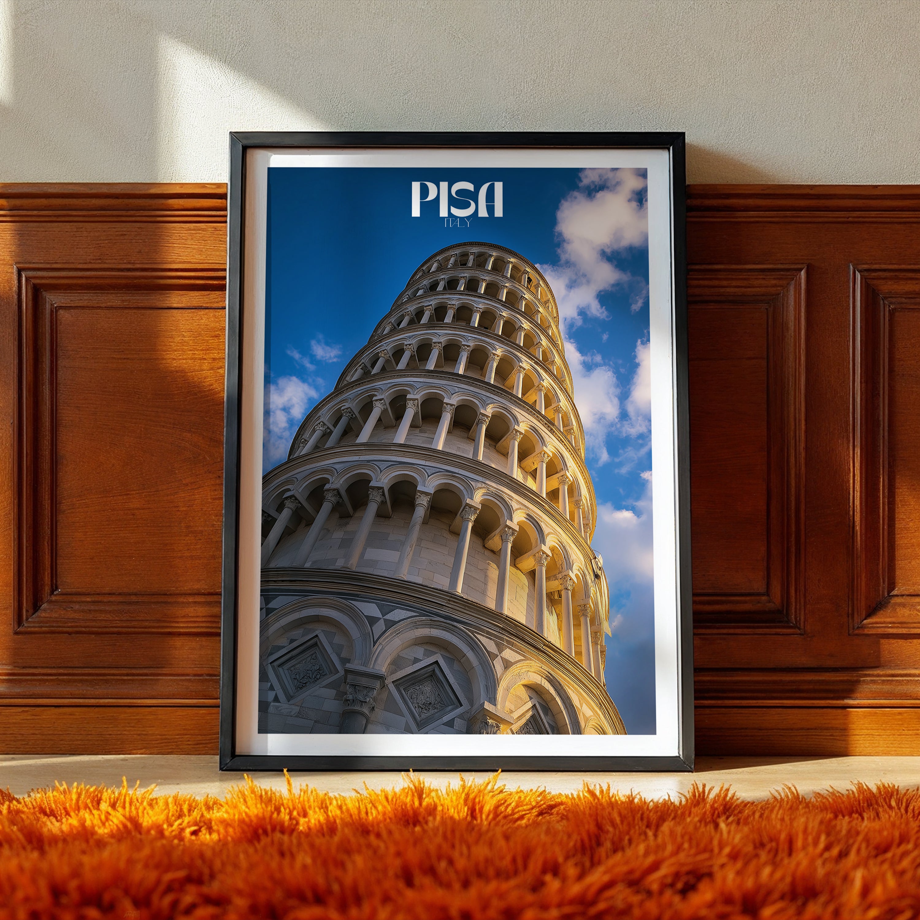 Italy Travel Poster – Leaning Tower of Pisa Print, Iconic Landmark Wall Art, Tuscany Decor