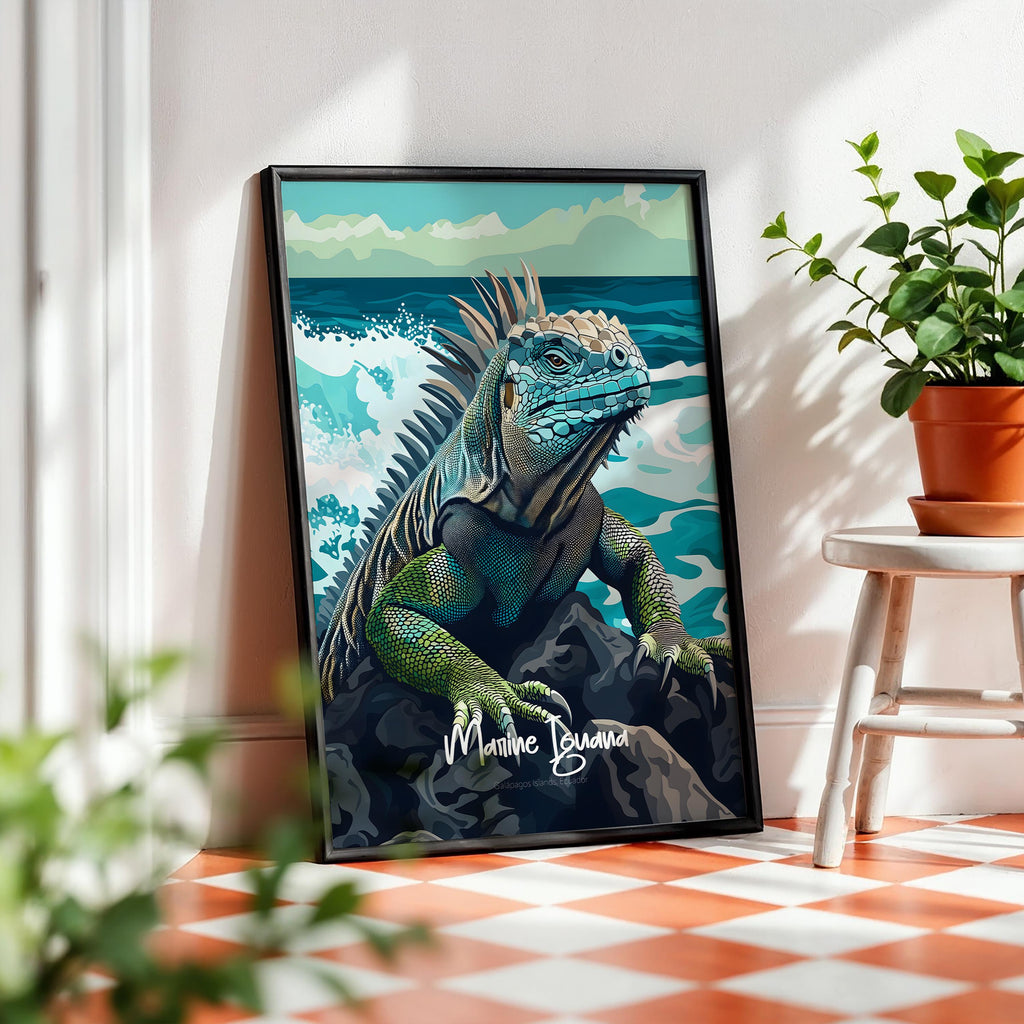Marine Iguana Art Print: Galapagos Island Wildlife Illustration