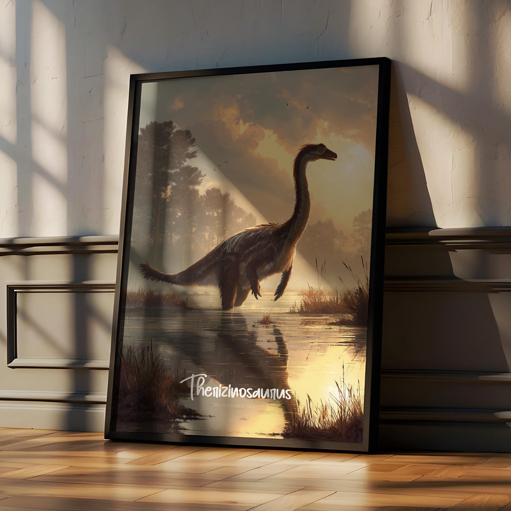 Therizinosaurus Framed Poster: Prehistoric Dinosaur Wall Art for Kids