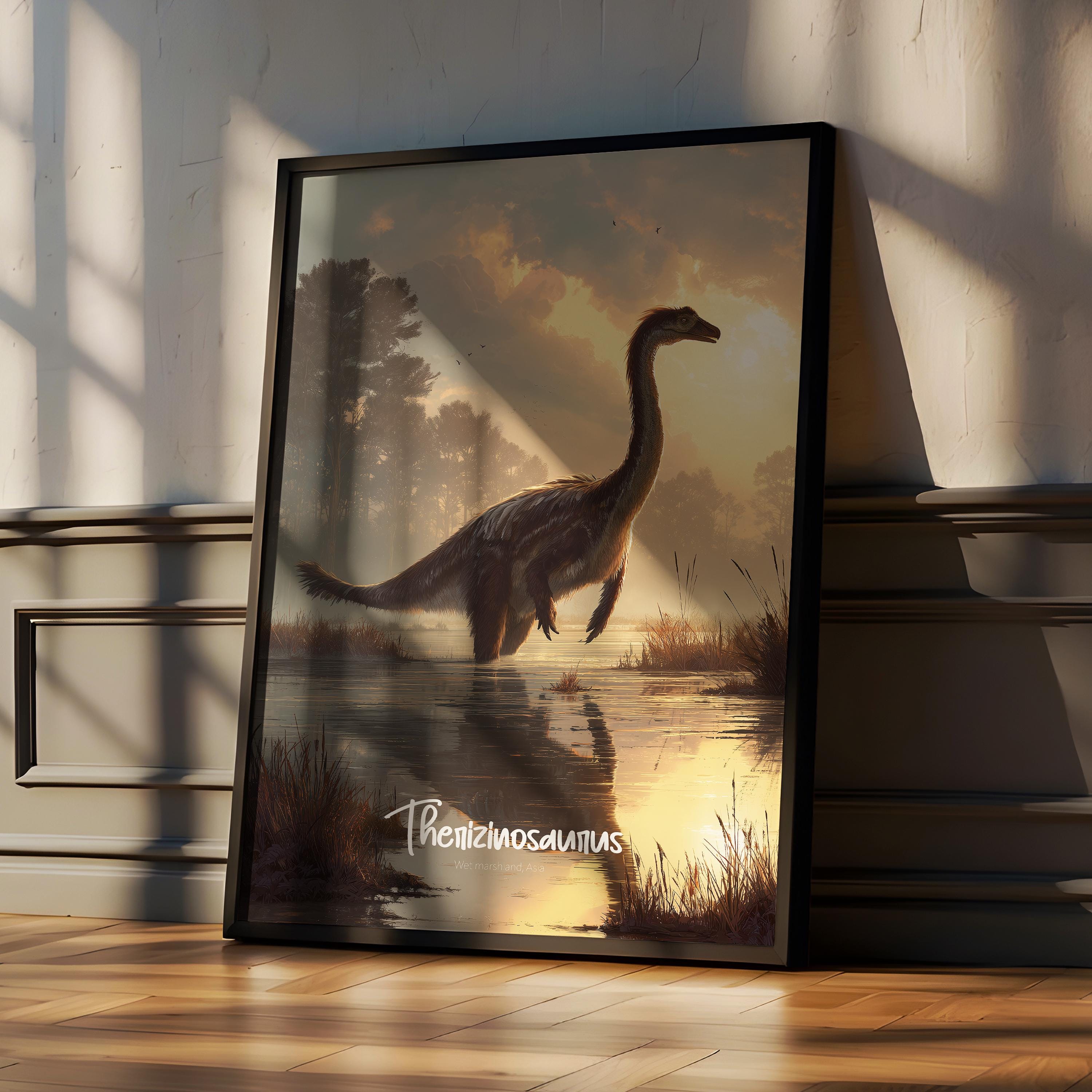 Therizinosaurus Framed Poster: Prehistoric Dinosaur Wall Art for Kids