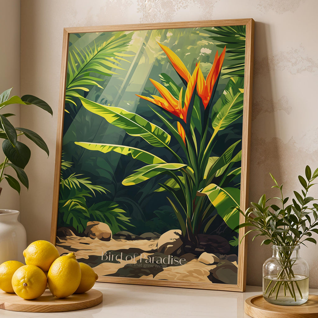 Bird of Paradise Flower Plant Print: Tropical Botanical Illustration