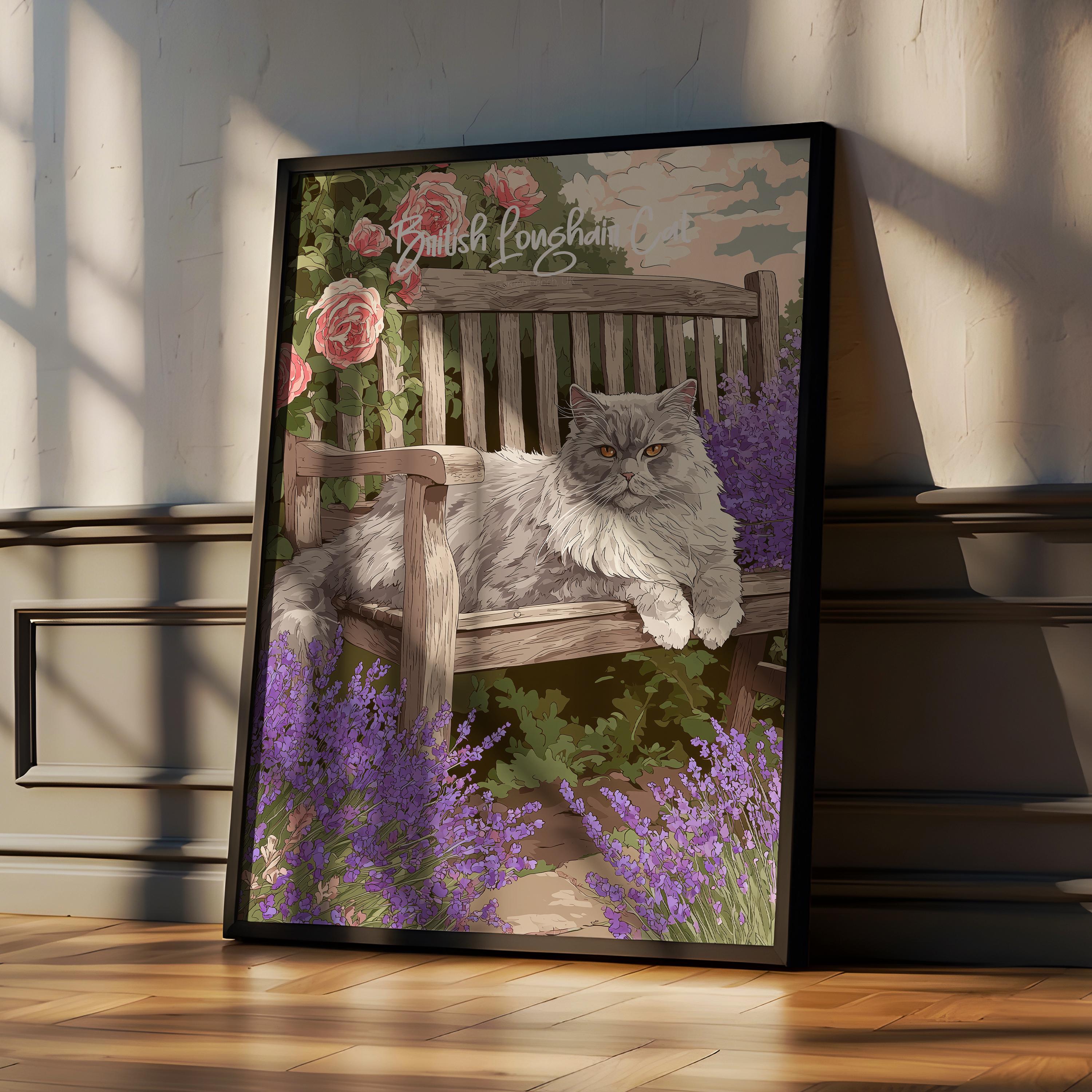 British Longhair Cat Art Print: Elegant Pet Portrait for Nursery or Office