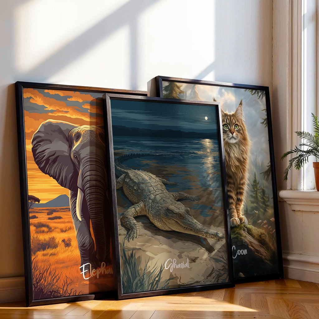 Gharial Framed Poster: Rare Reptile Wall Art for Kids Nursery