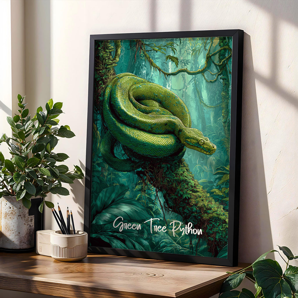 Green Tree Python Framed Poster: Jungle Nursery Reptile Wall Art