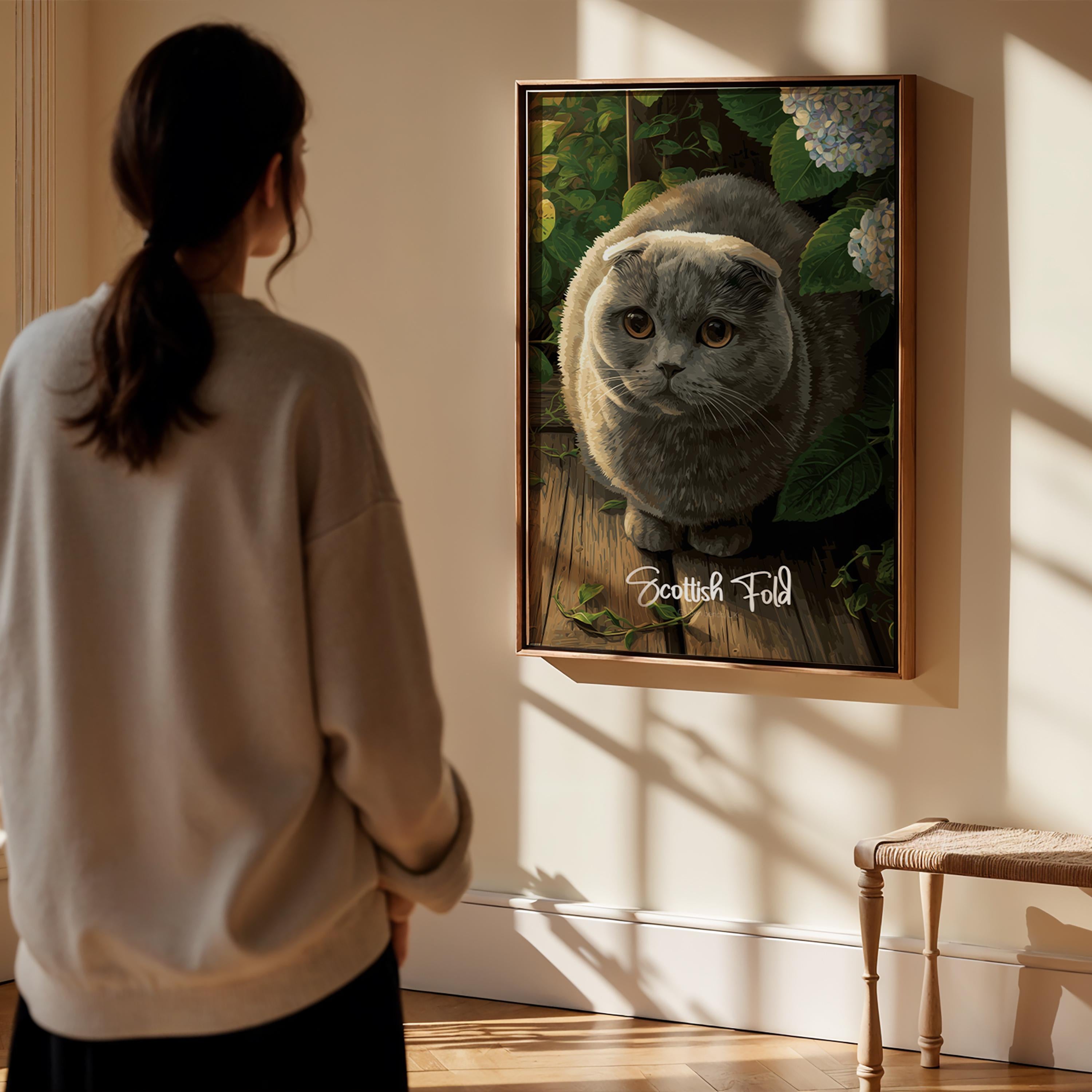 Scottish Fold Wall Art – Adorable Cat Illustration, Minimalist Pet Decor, Gift for Cat Lovers