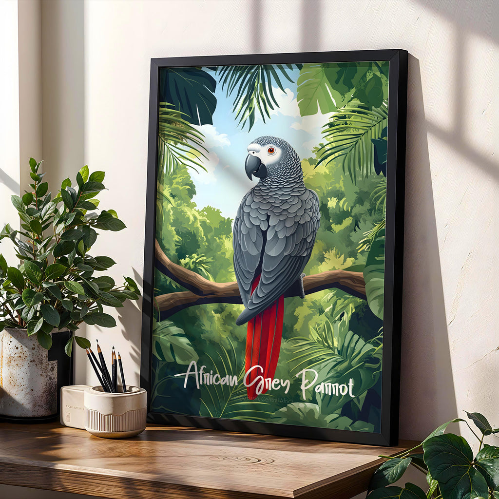 African Grey Parrot Print: Tropical Bird Wall Art for Nursery, Living Room