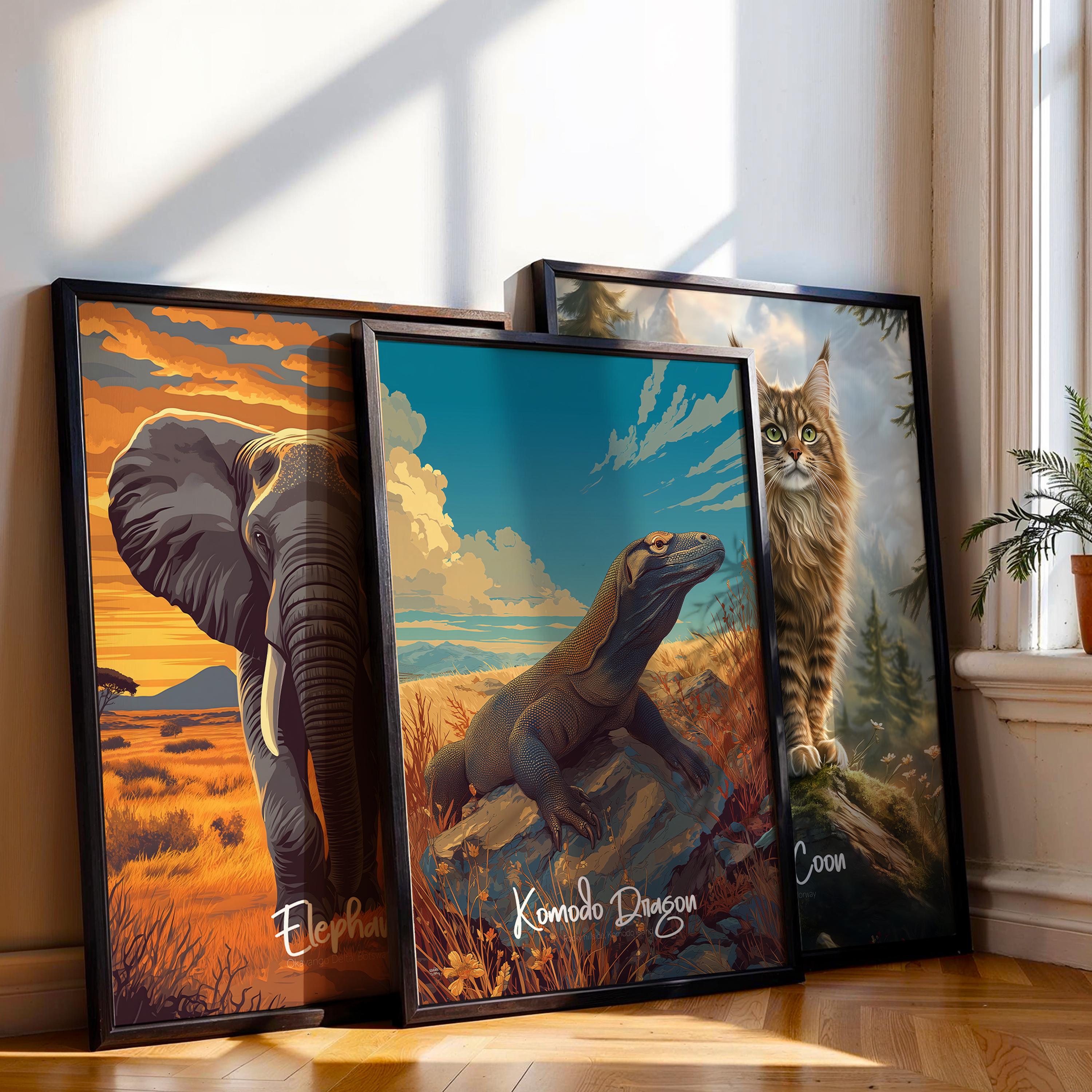 Komodo Dragon Framed Poster: Reptile Jungle Nursery Wall Art
