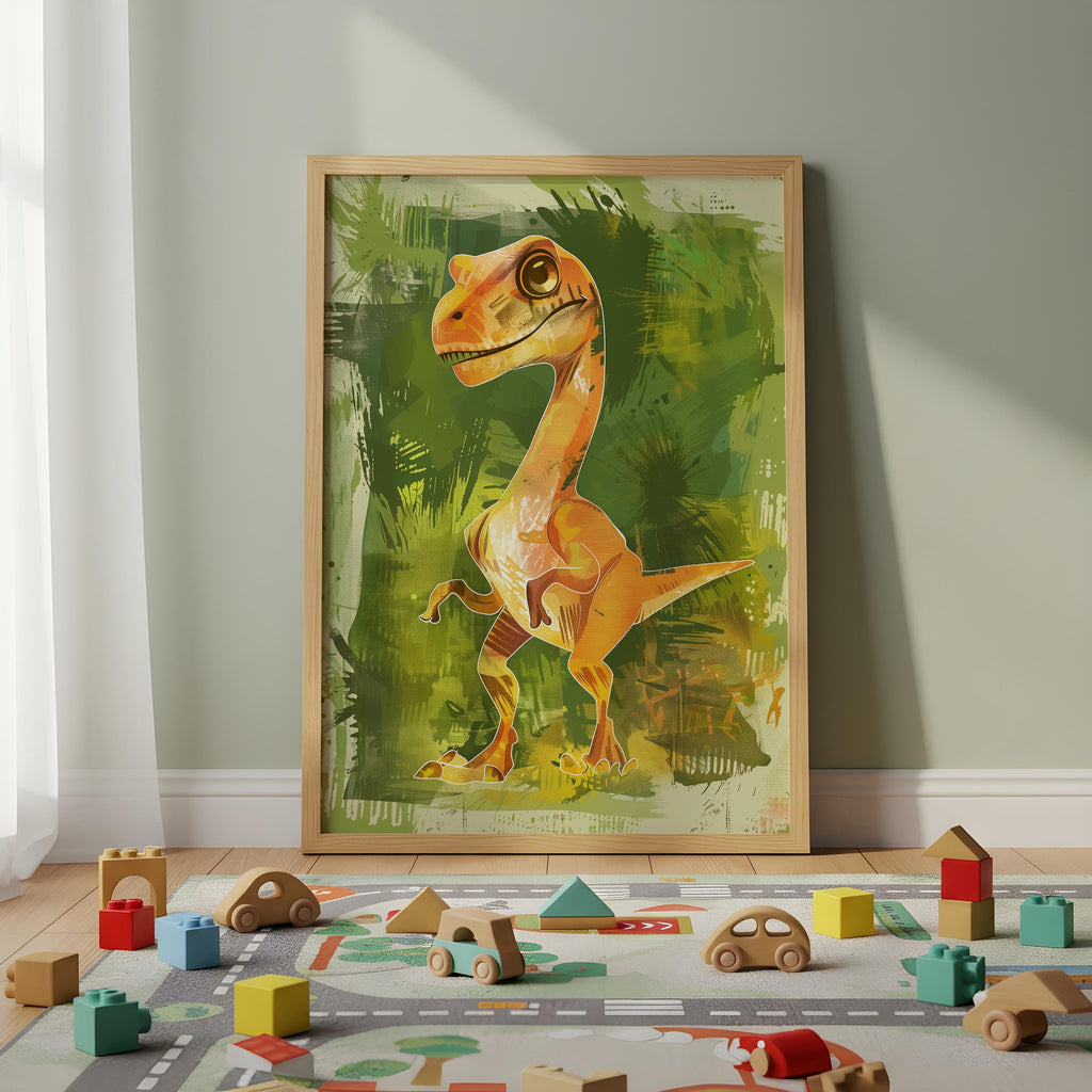 Playful Velociraptor Wall Art – Dinosaur Nursery Print