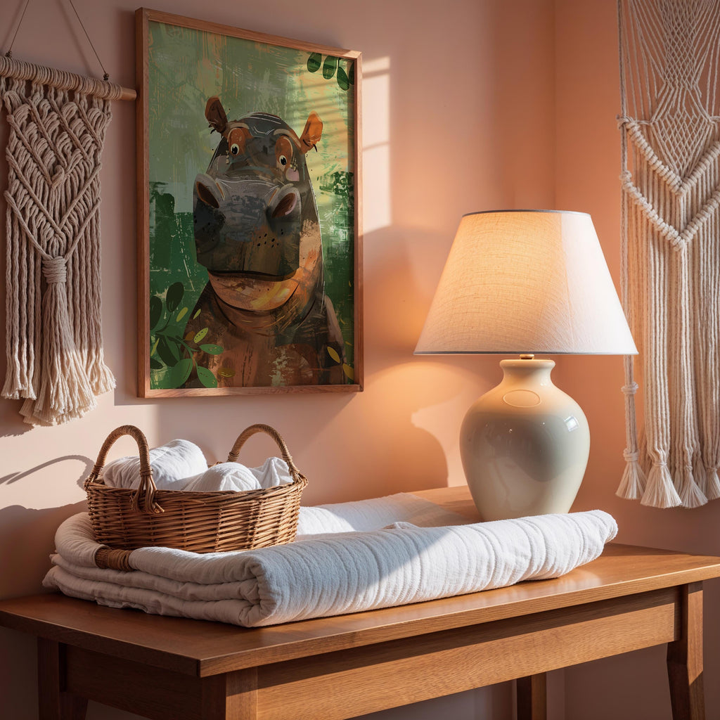 Hippo Nursery Wall Art – Safari Animal Print for Kids