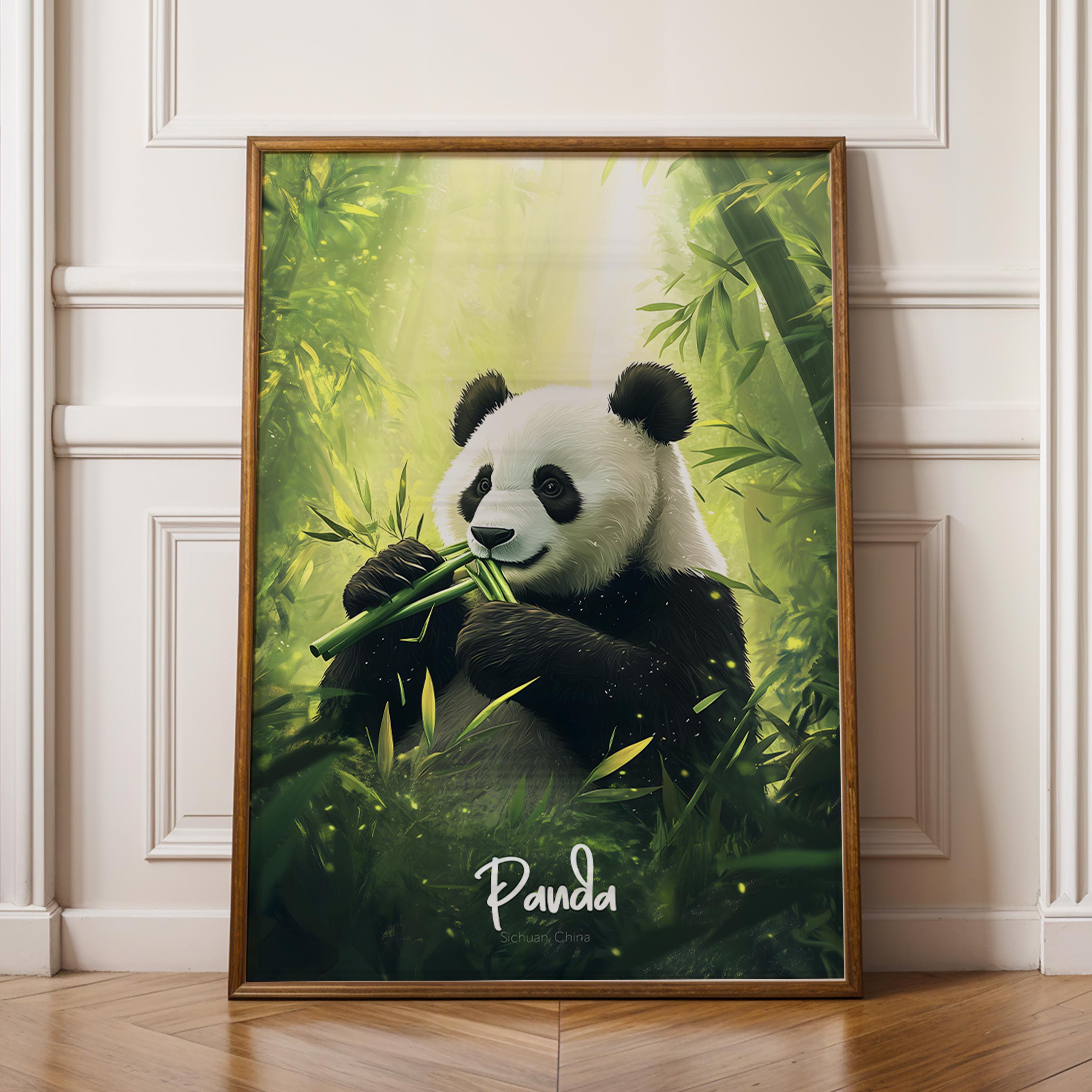 Panda Wall Art - Cute Nursery Decor, Kids Room Illustration, Animal Print for Baby Shower Gift & Playroom Decoration