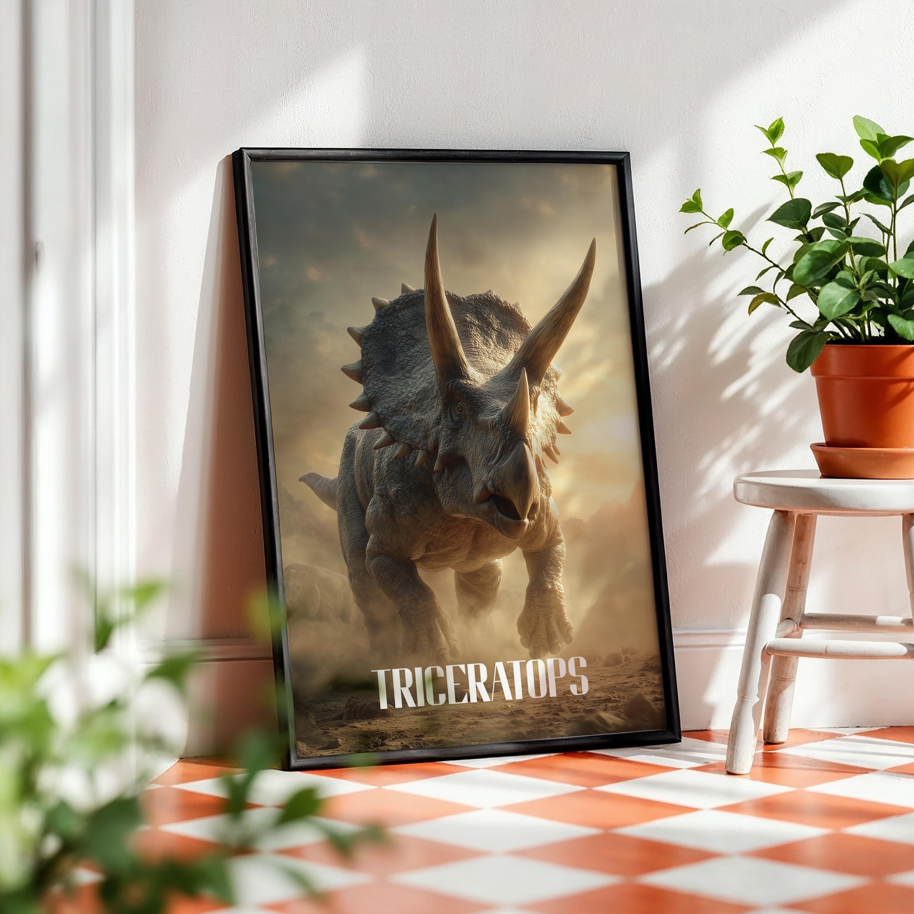 Triceratops Poster for Kids Room – Dinosaur Wall Art for Boys and Girls