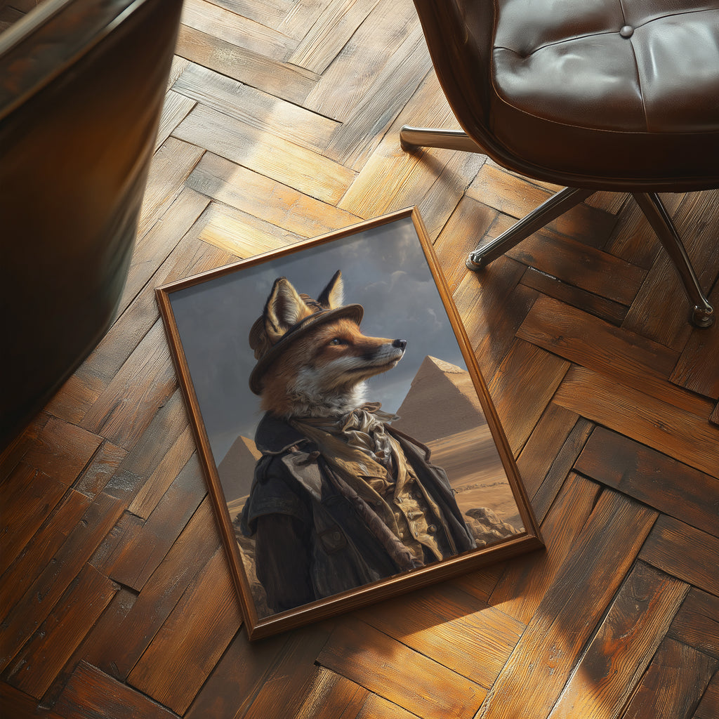 Victorian Fox Explorer Print: Giza Desert Animal Portrait