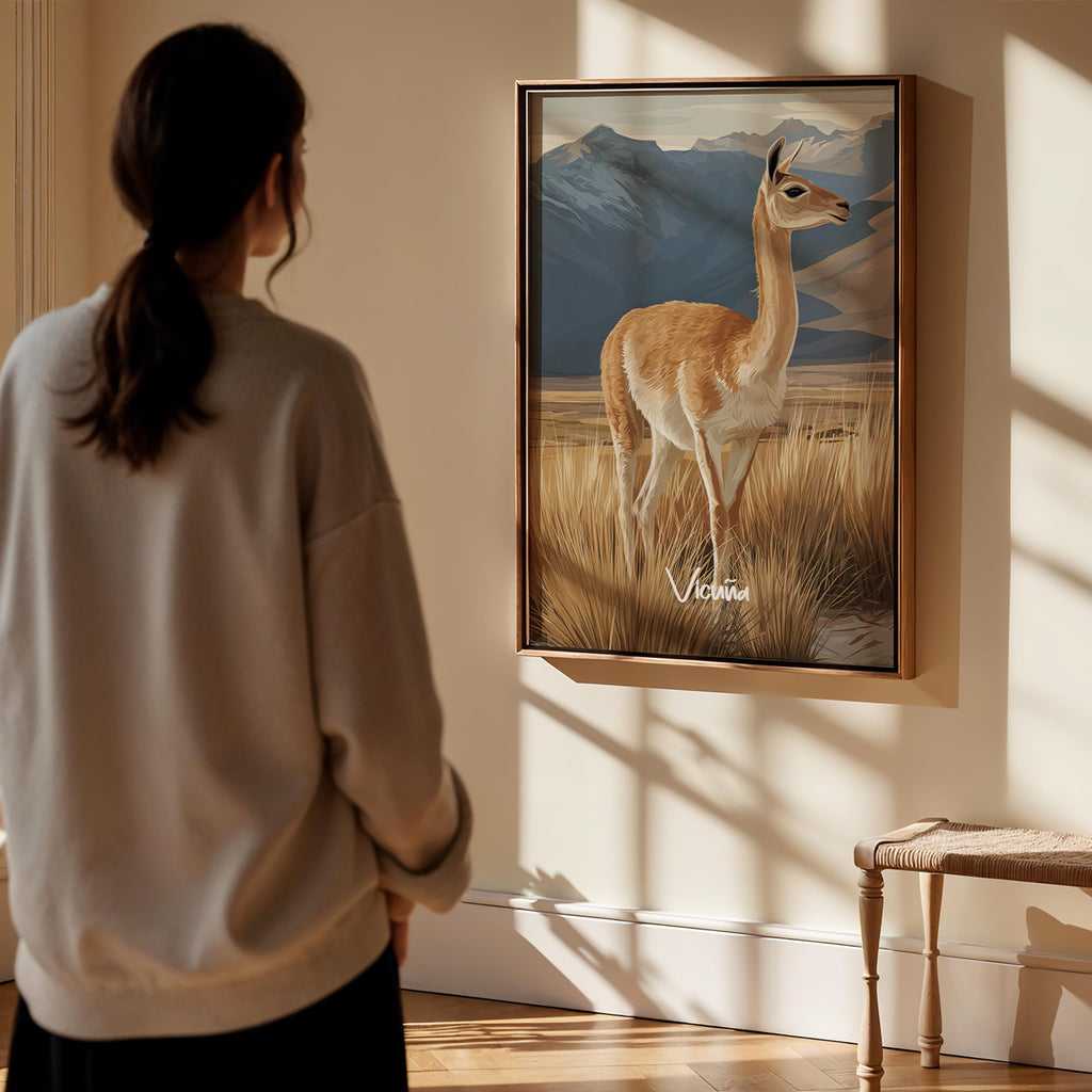 Framed Vicuña Print: Andean Animal Nursery Art, Nature-Inspired Kids Decor