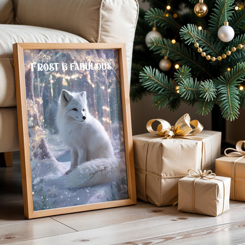 Arctic Fox Christmas Poster – Winter Holiday Kids Room Wall Art