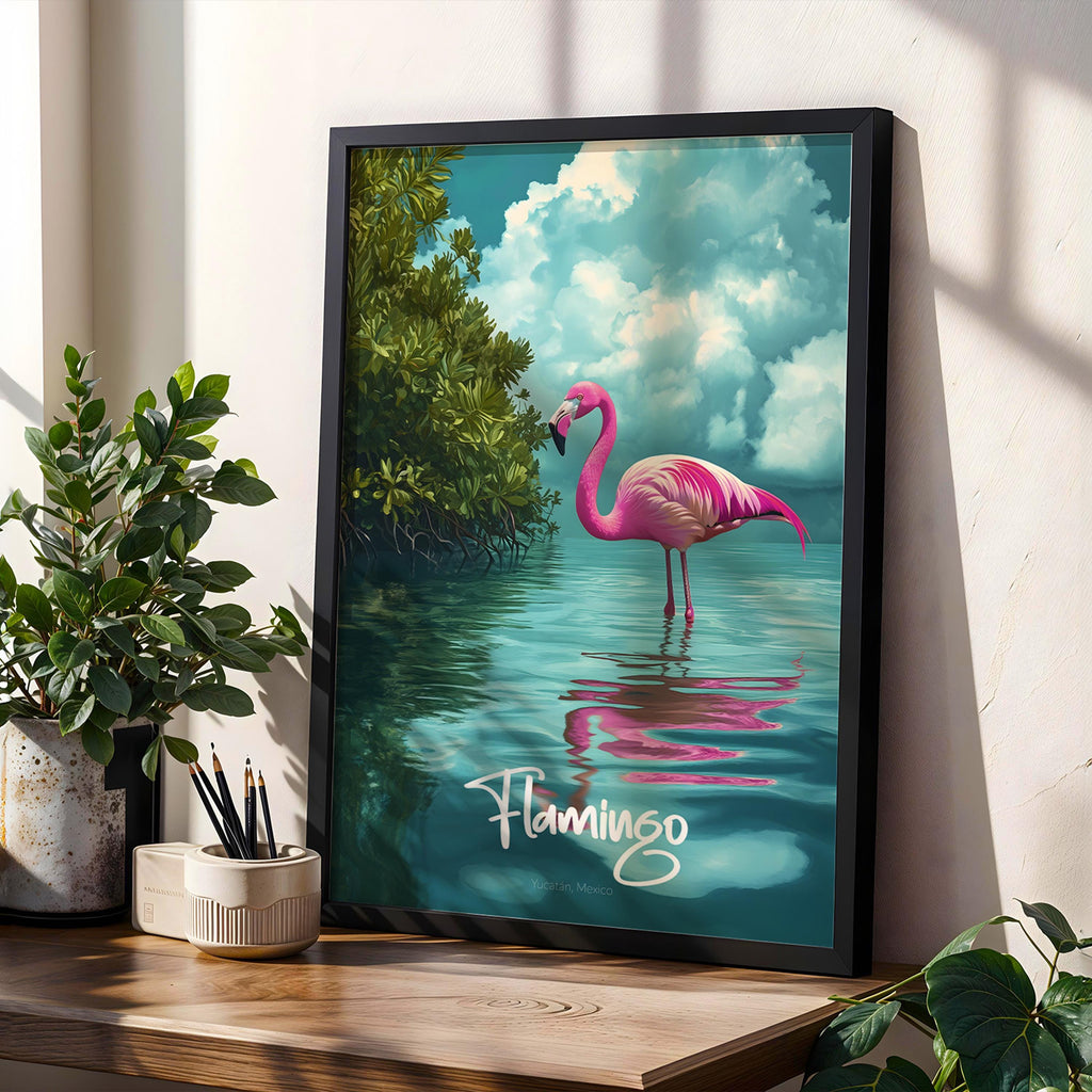 Yucatán Flamingo Art Print – Tropical Bird Illustration, Nature Decor