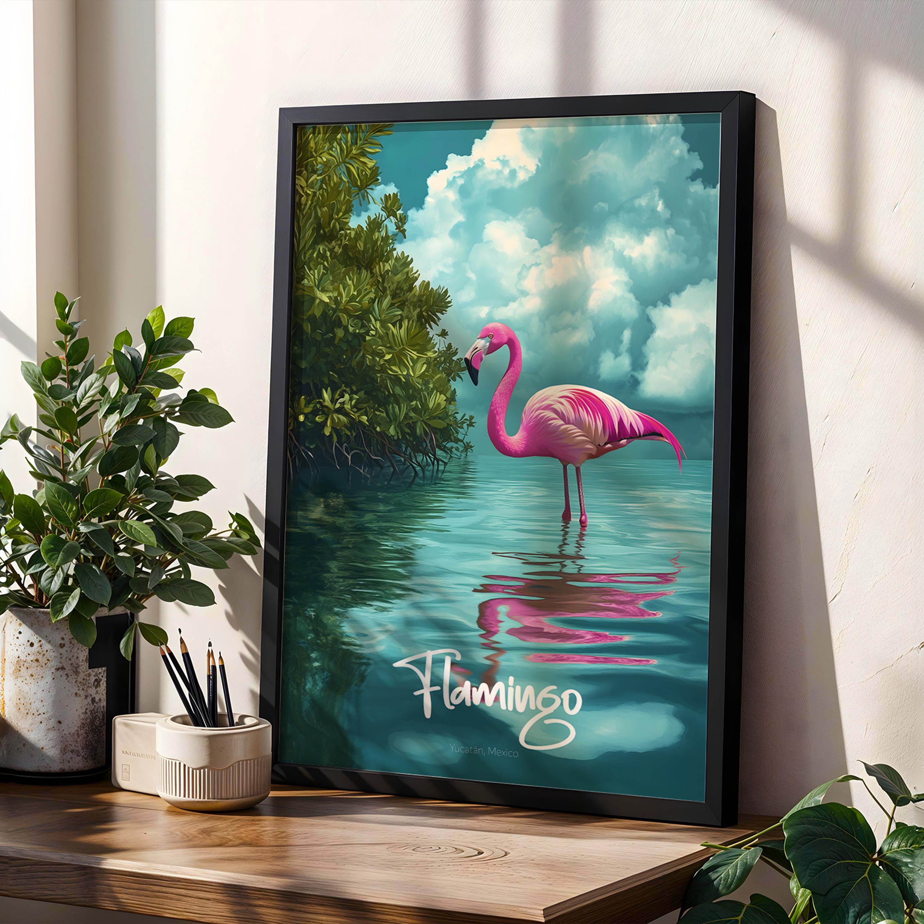 Yucatán Flamingo Art Print – Tropical Bird Illustration, Nature Decor