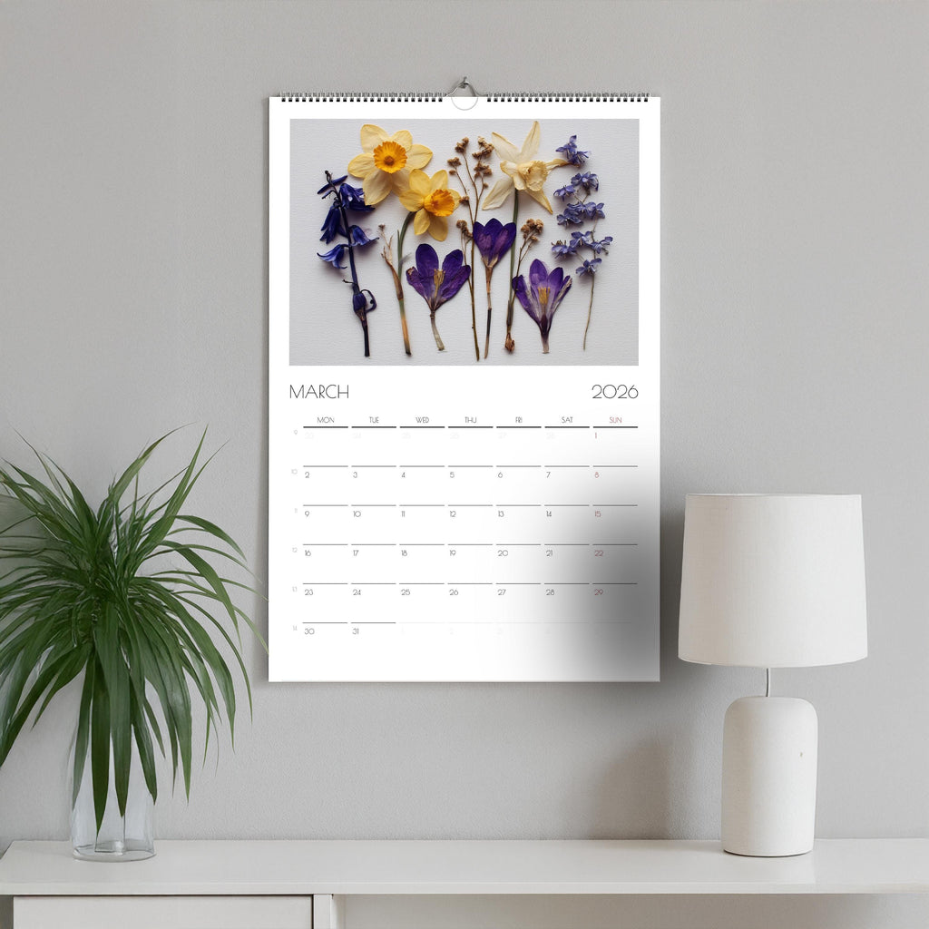 2026 Pressed Flower Wall Calendar A3: Botanical Art Print