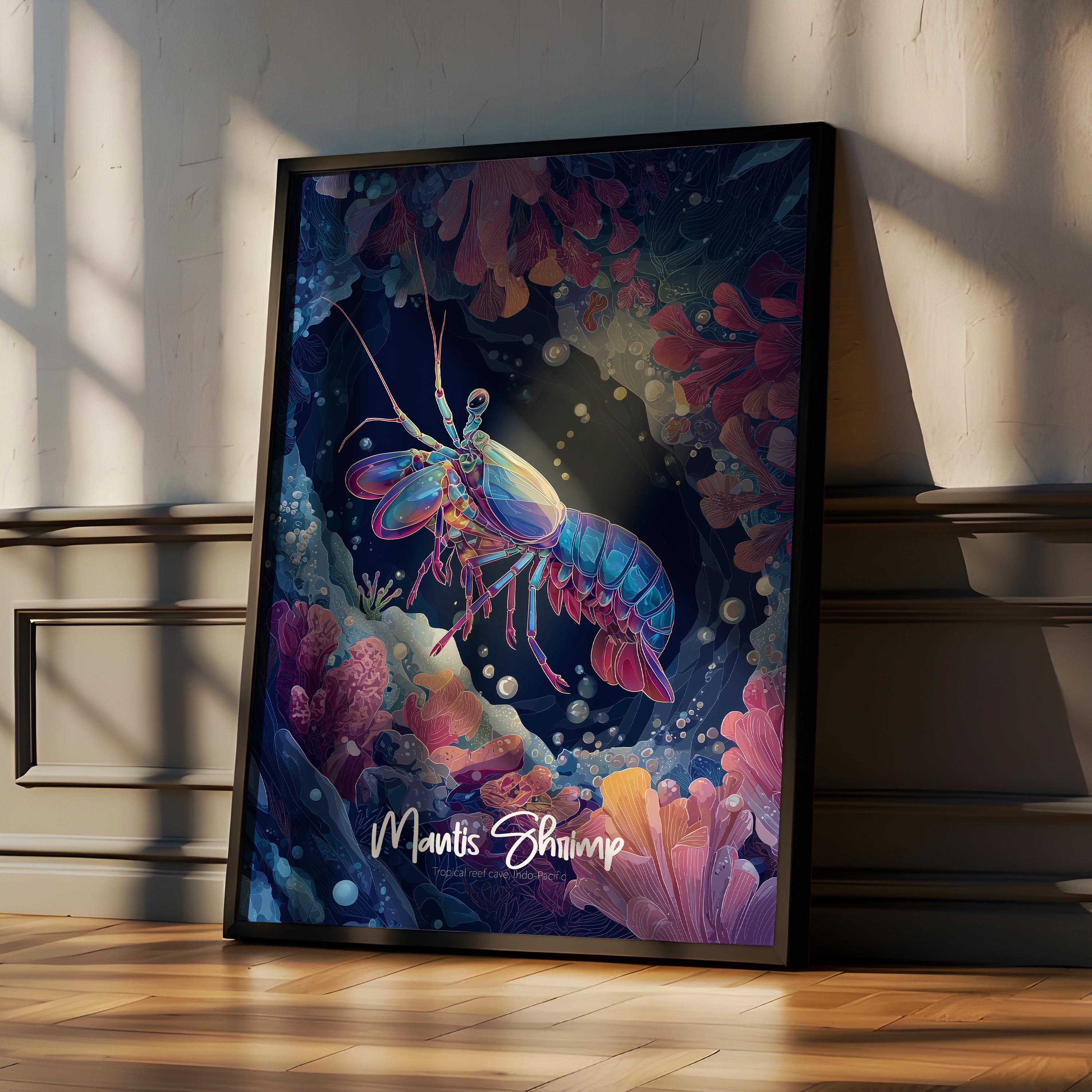 Mantis Shrimp Framed Wall Art: Colorful Ocean Creature Print, Kids Nursery Decor