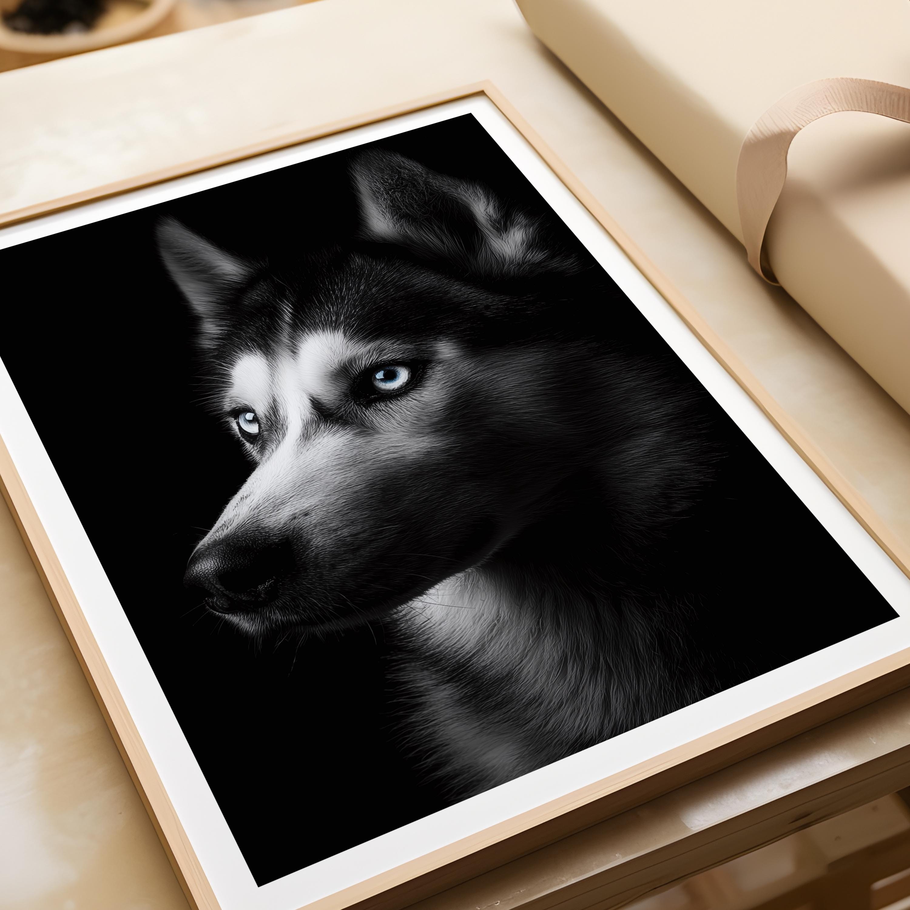 Black and White Husky Print: Modern Arctic Dog Wall Art