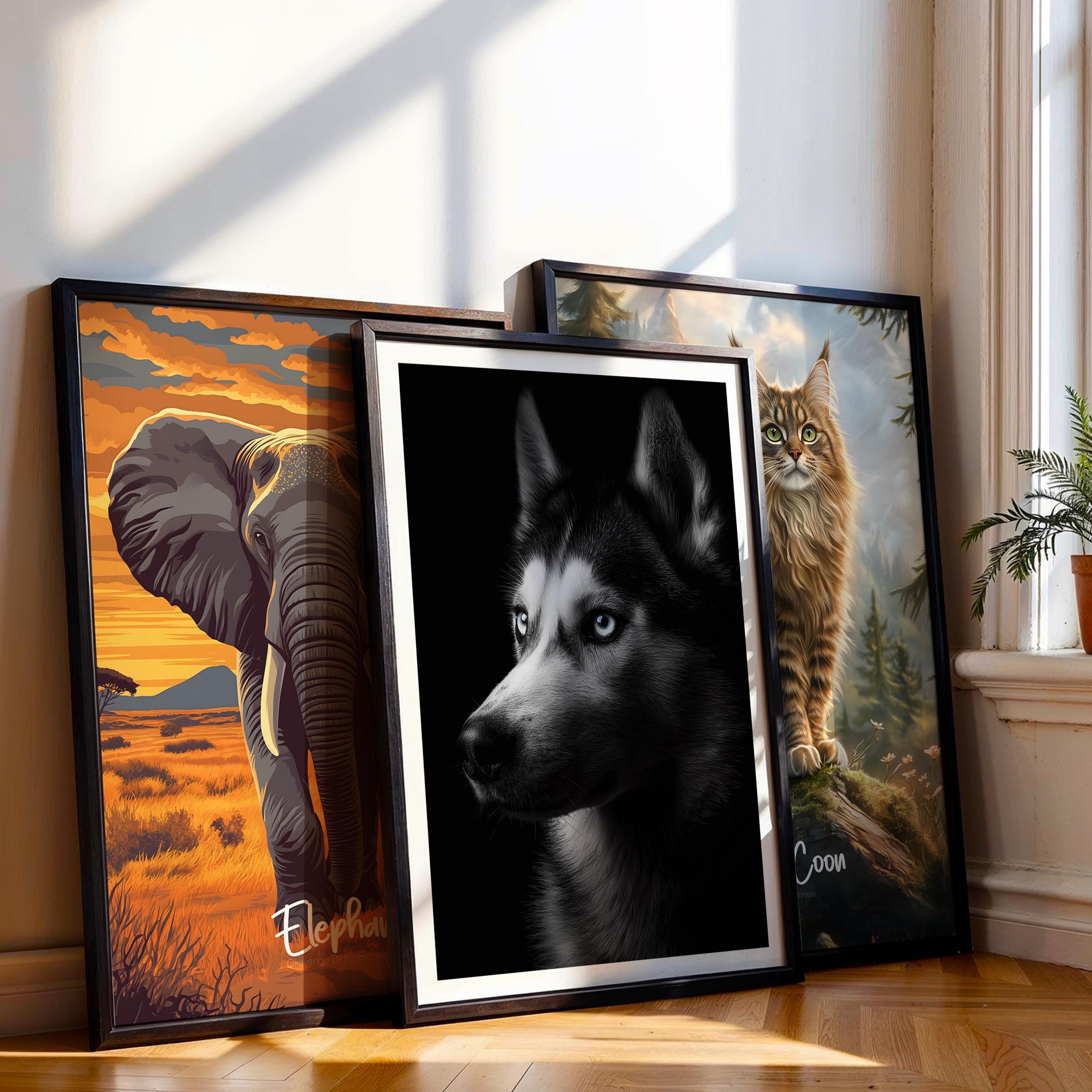 Black and White Husky Print: Modern Arctic Dog Wall Art