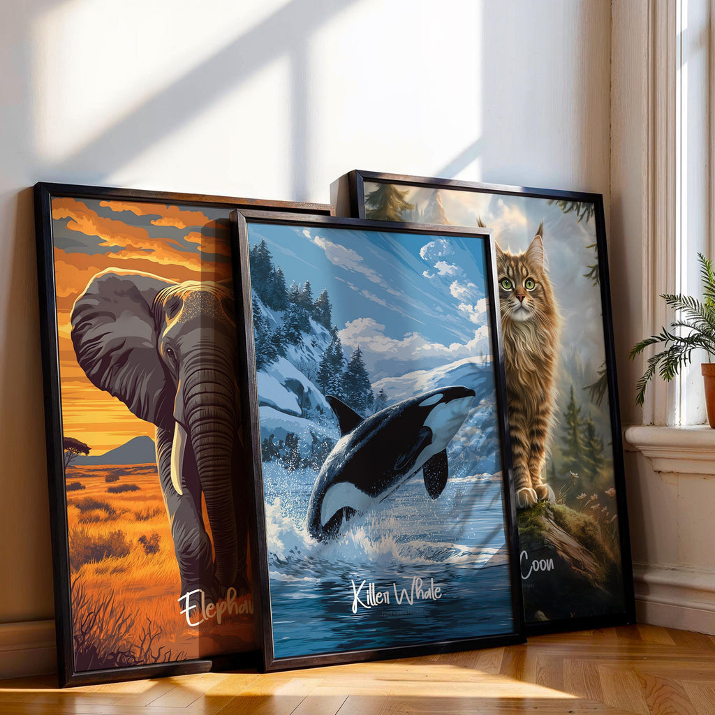 Killer Whale Wall Art Framed Poster – Orca Ocean Decor for Kids Room or Nursery, Marine Wildlife Print, Nature-Inspired Gift