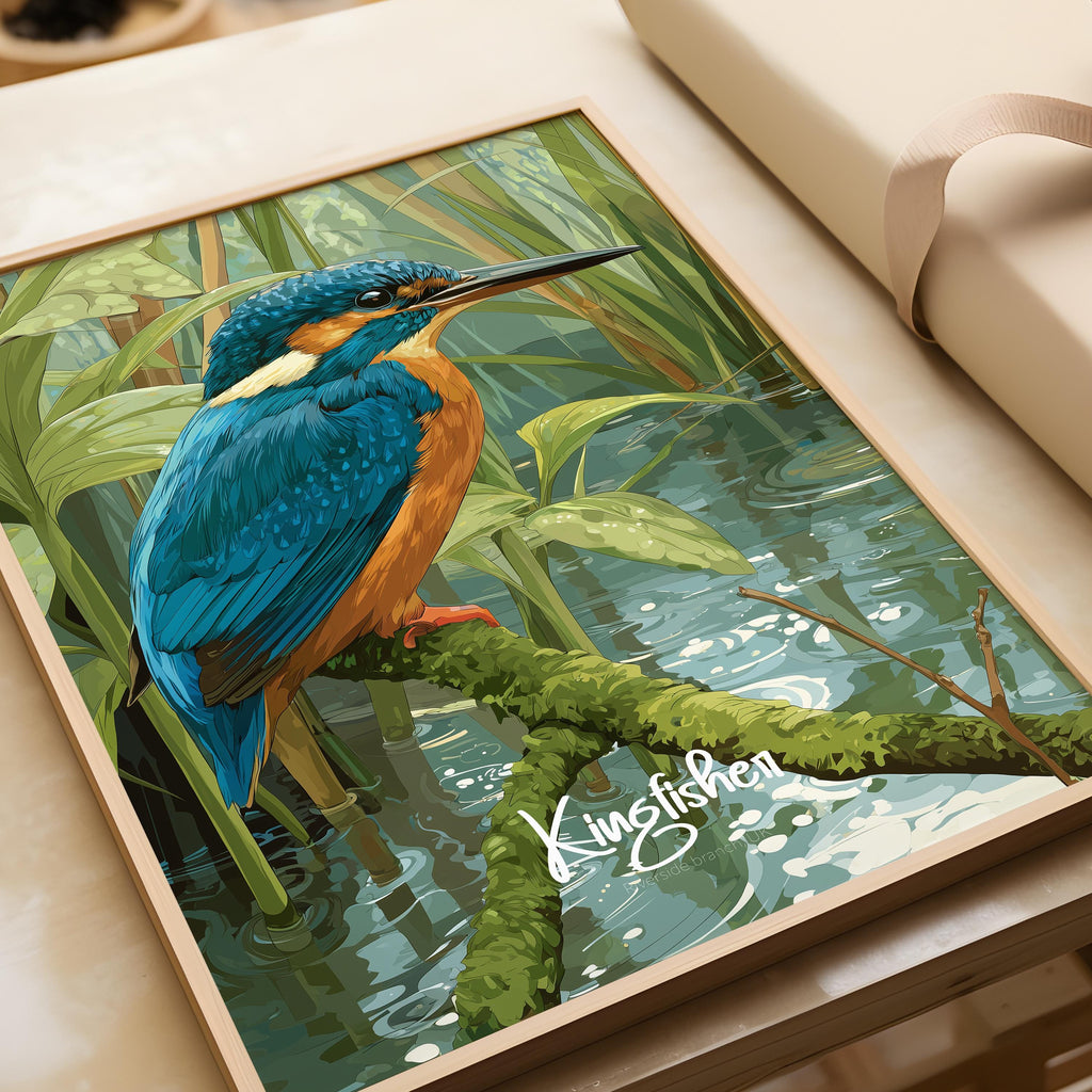 Kingfisher Framed Poster: Colorful Bird Wall Art for Nursery