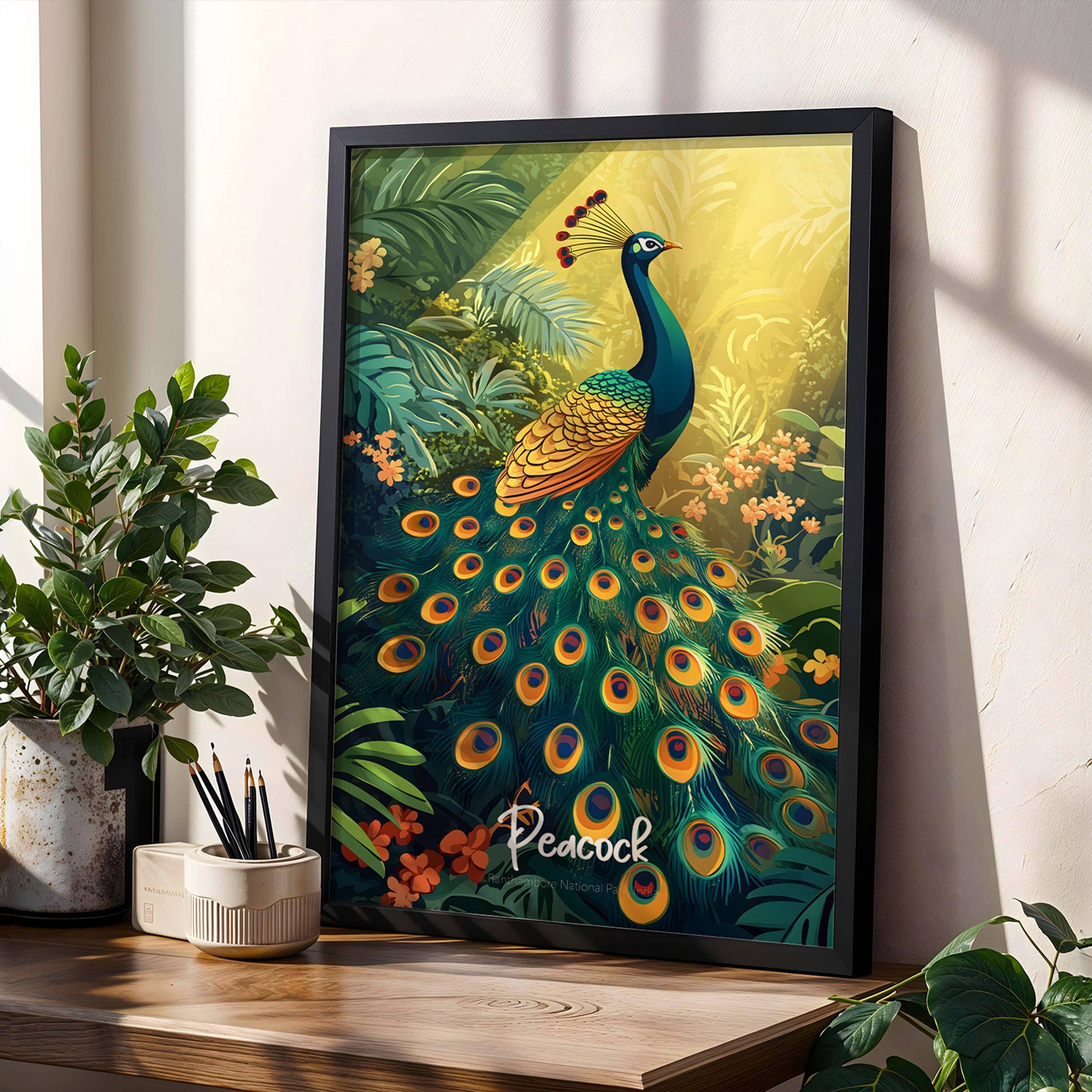 Peacock Art Print: India Inspired Tropical Bird Wall Decor