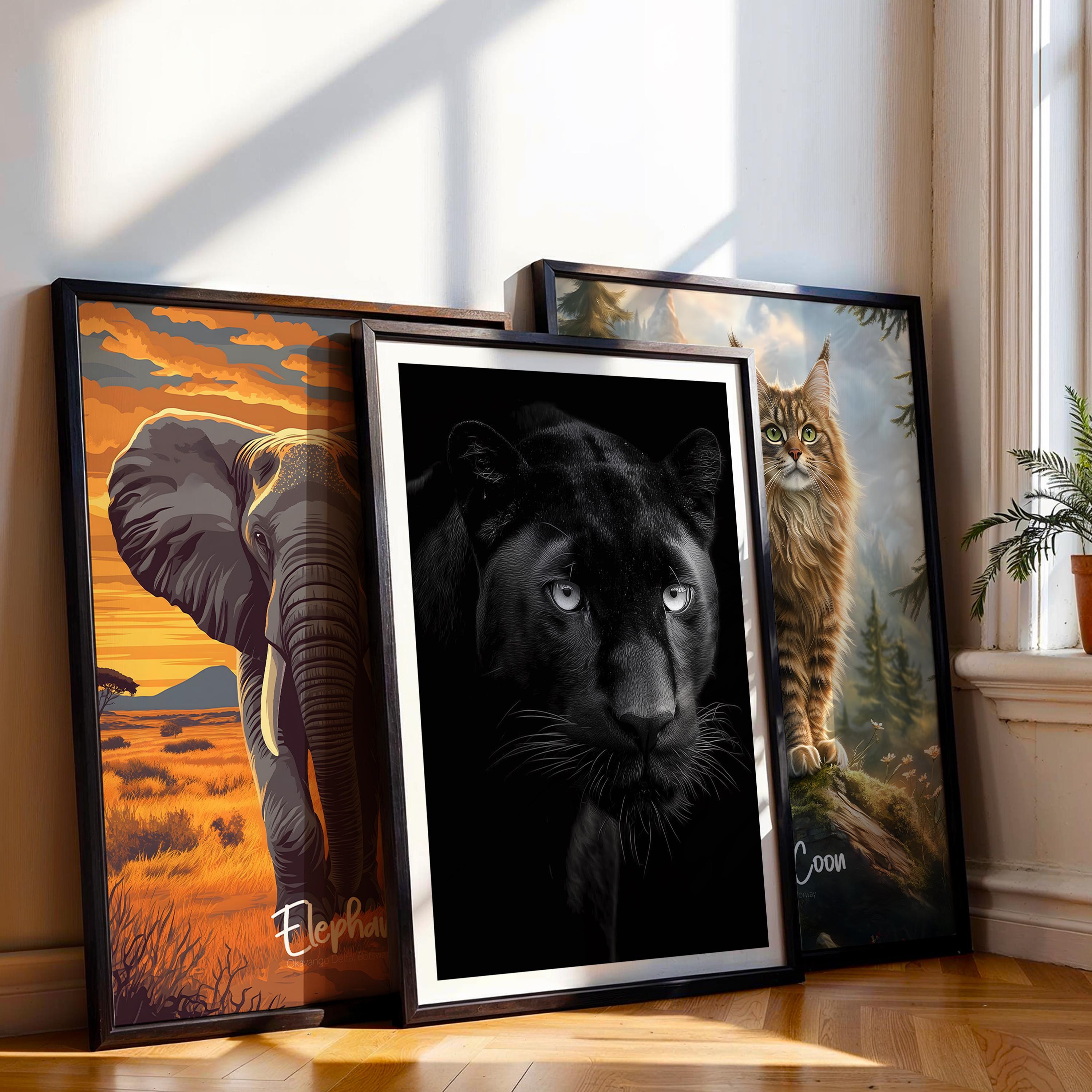 Black Panther Wall Art Print: Monochrome Wildlife Decor