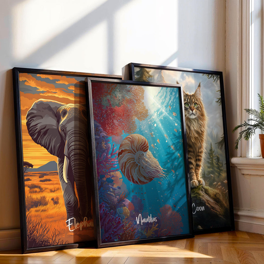 Nautilus Framed Poster: Marine Wildlife Print, Kids Room Decor