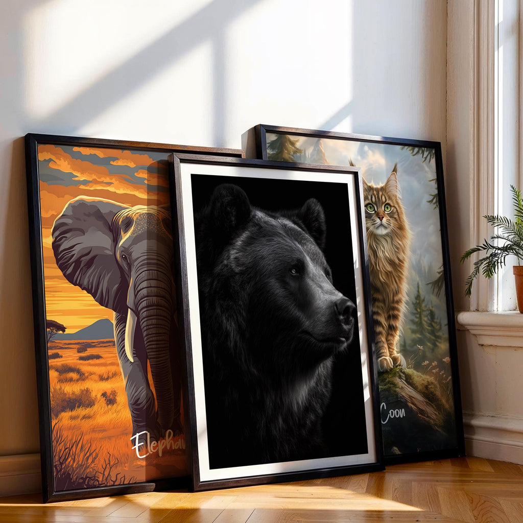 Monochrome Bear Print: Majestic Wildlife Wall Art