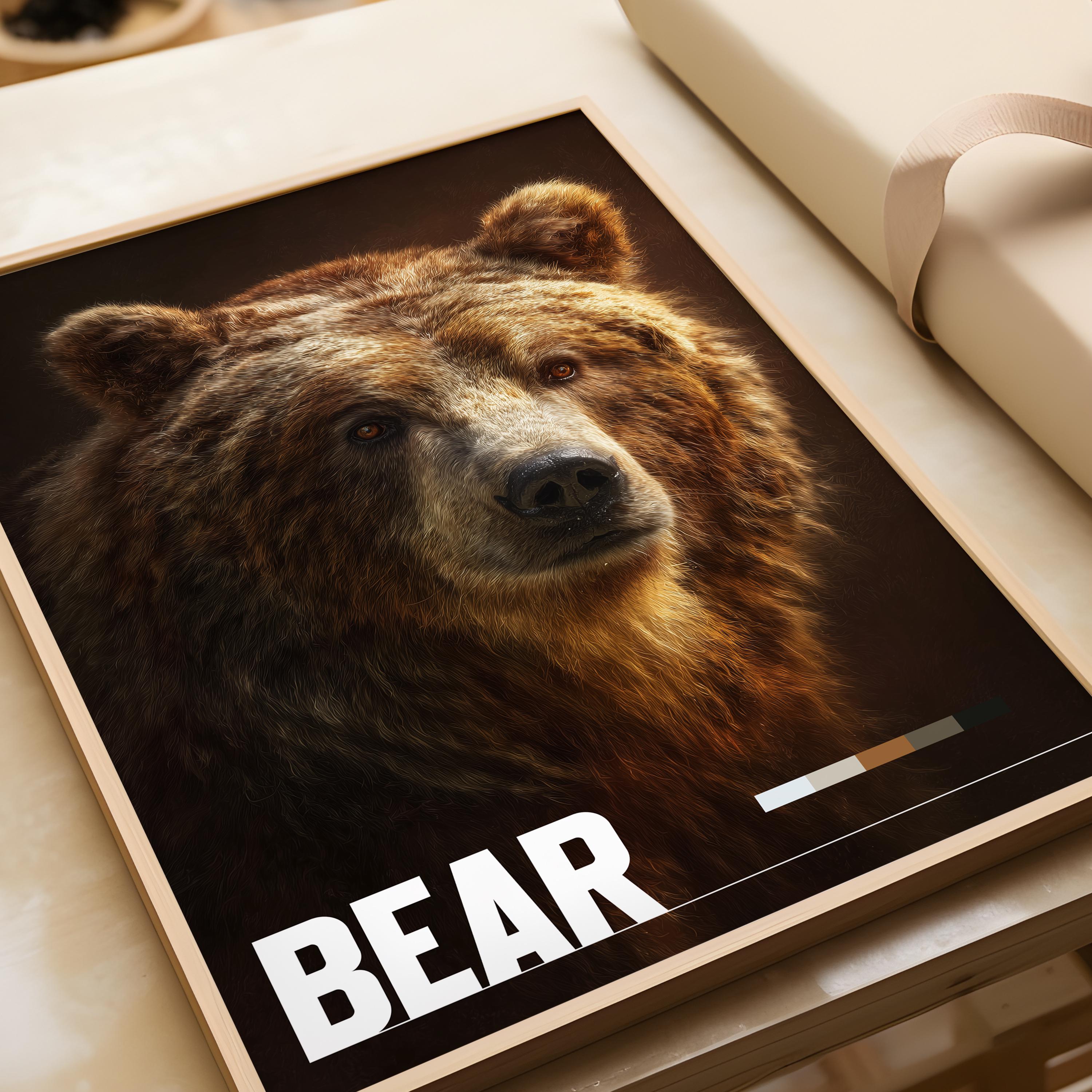 Brown Bear Framed Poster: Woodland Animal Wall Art for Nursery or Kids Room