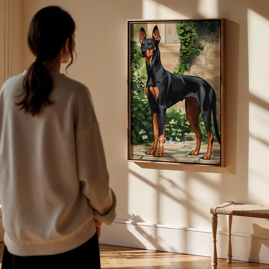 Doberman Wall Art – Sleek Guard Dog Illustration, Modern Pet Decor, Gift for Dog Lovers