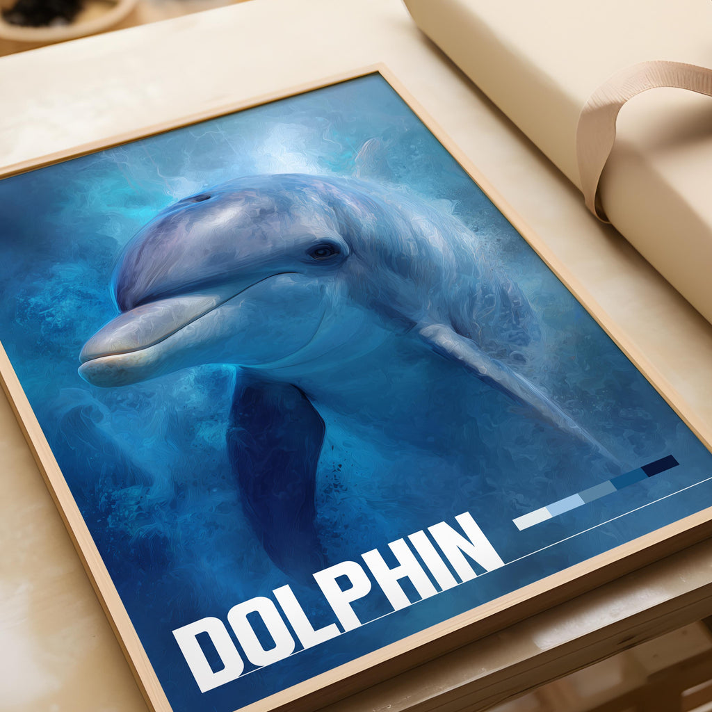 Dolphin Framed Poster: Ocean Animal Wall Art for Nursery or Kids Room